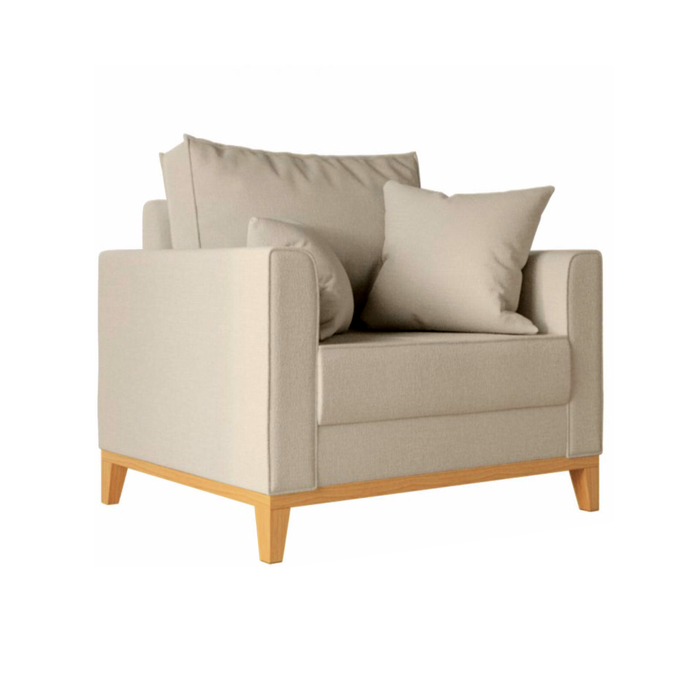Kit 2 Poltronas 80cm Base de Madeira Linho Bege