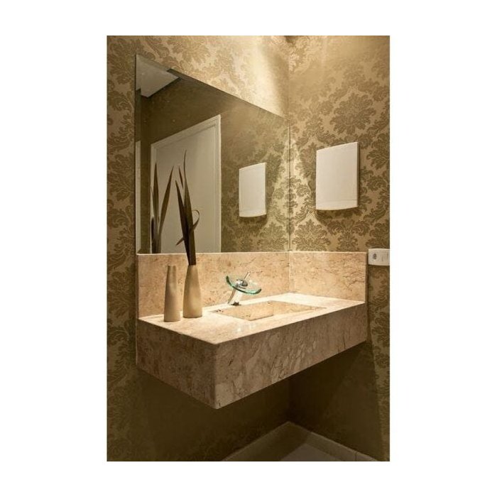 Pia para Banheiro em Mármore Travertino Esculpida 70 x 50 C/Frontal