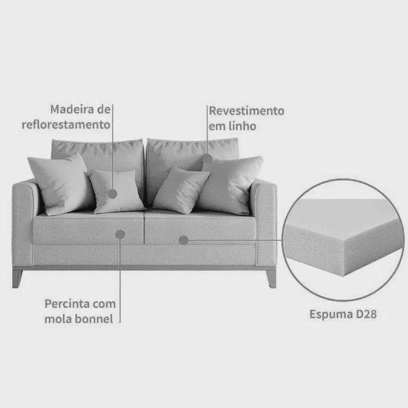 Sofá 3 Lugares com Base de madeira