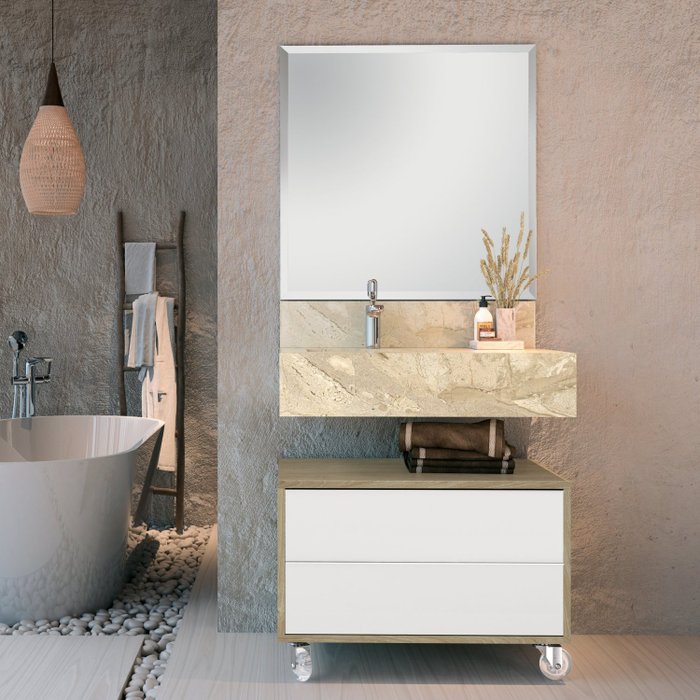 Bancada em Porcelanato para Banheiro 80cm Max com Cuba Esculpida Travertino