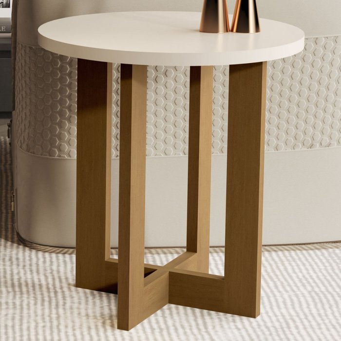 Mesa de Canto Luxo 100% Mdf Pérola/Nature
