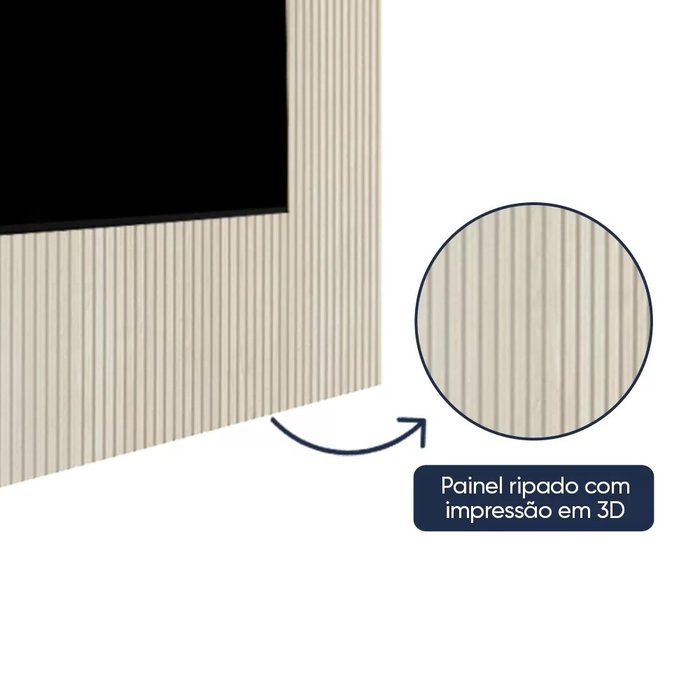 Rack com Painel Impressão Ripada para TV até 75 Polegadas com LED com Rodízios Requinte 220cm 100% MDF
