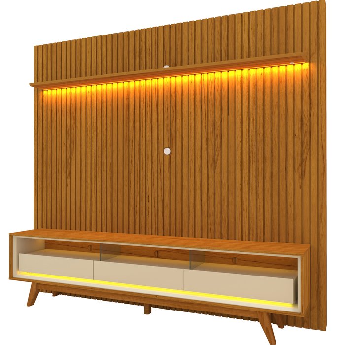 Rack com Painel Ripado para TV até 75 Polegadas LED 3 Gavetas