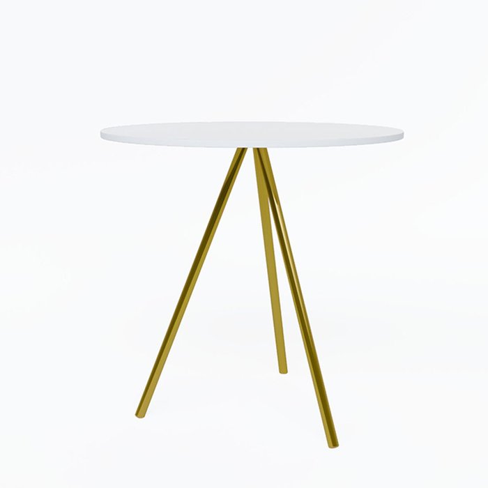 Mesa Lateral Decorativa Gabriela Base Dourada Tampo Redondo Branco Branco