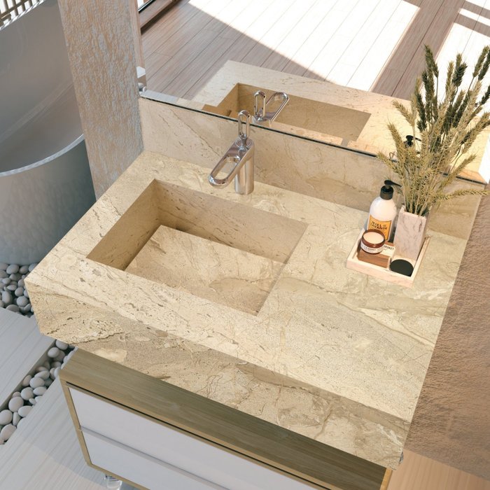 Bancada em Porcelanato para Banheiro 80cm Max com Cuba Esculpida Travertino