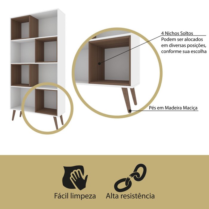 Estante para Livros Retrô com 4 Nichos Removíveis 180cmx90cm