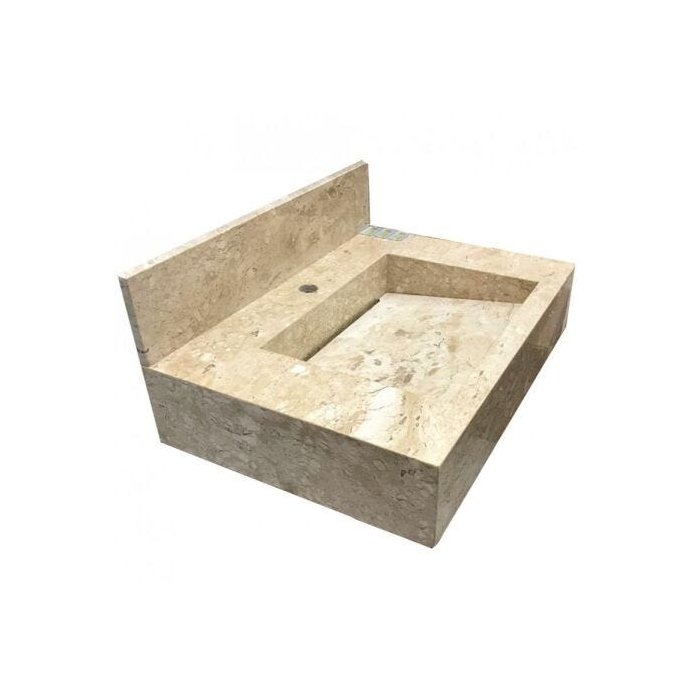 Pia para Banheiro em Mármore Travertino Esculpida 70 x 50 C/Frontal